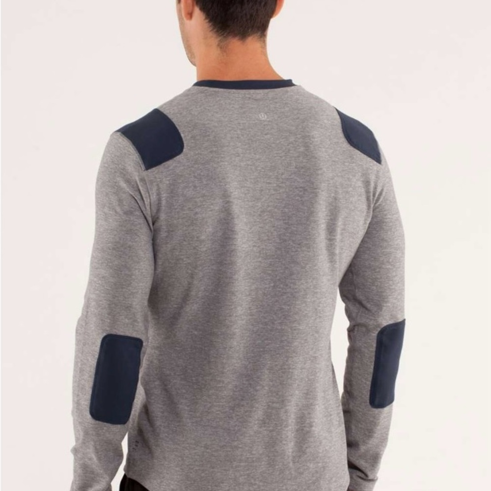 Lululemon Men Sprint Long Sleeve Shirt Heathered Slate Gray Elbow Patches XL $88 - Picture 2 of 9